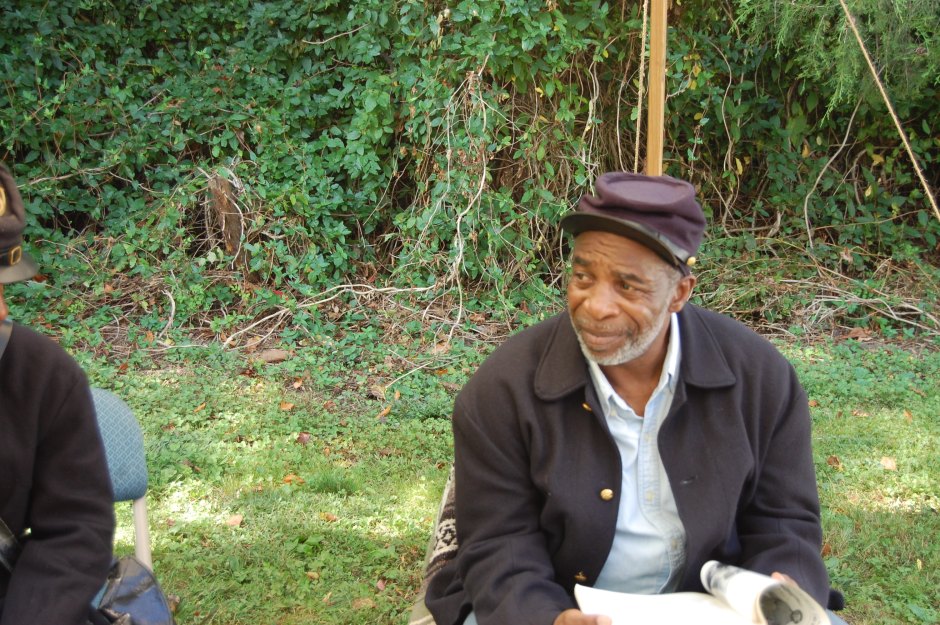 Alphonso McCray and Sam Kelley of Trenton share the story of the 6th Regiment USCT at Jacobs Chapel in Mt. Laurel on Oct. 5. 
